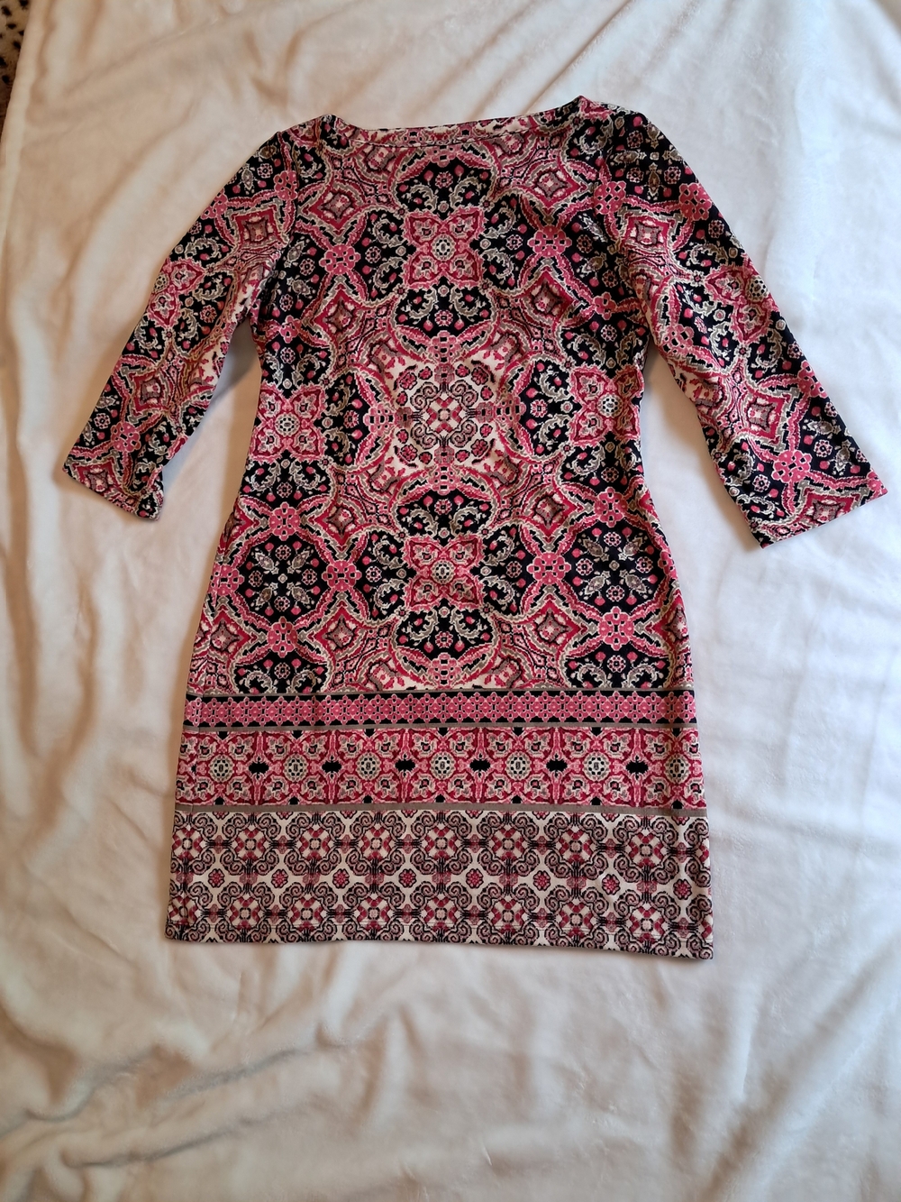 Pink & Black Printed 3/4 Sleeve Sheath Mini Dress 4P